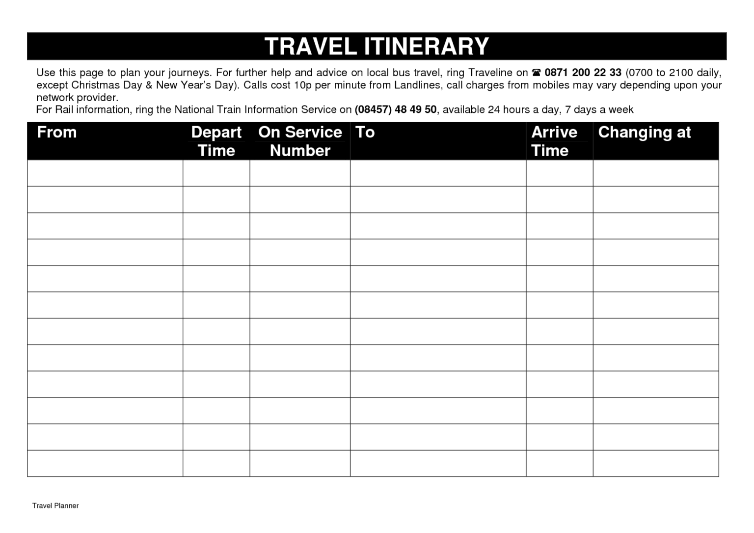 10 Best Images Of Printable Itinerary Templates – Free for Blank Trip Itinerary Template ...