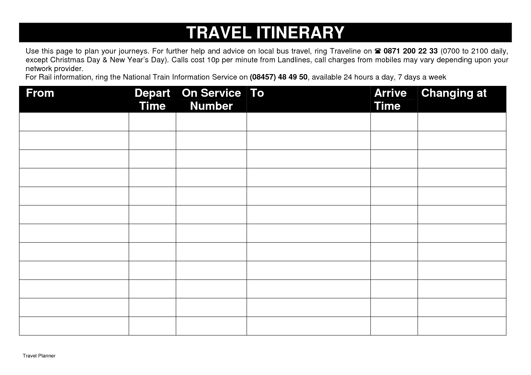10 Best Images Of Printable Itinerary Templates – Free For Blank Trip Itinerary Template