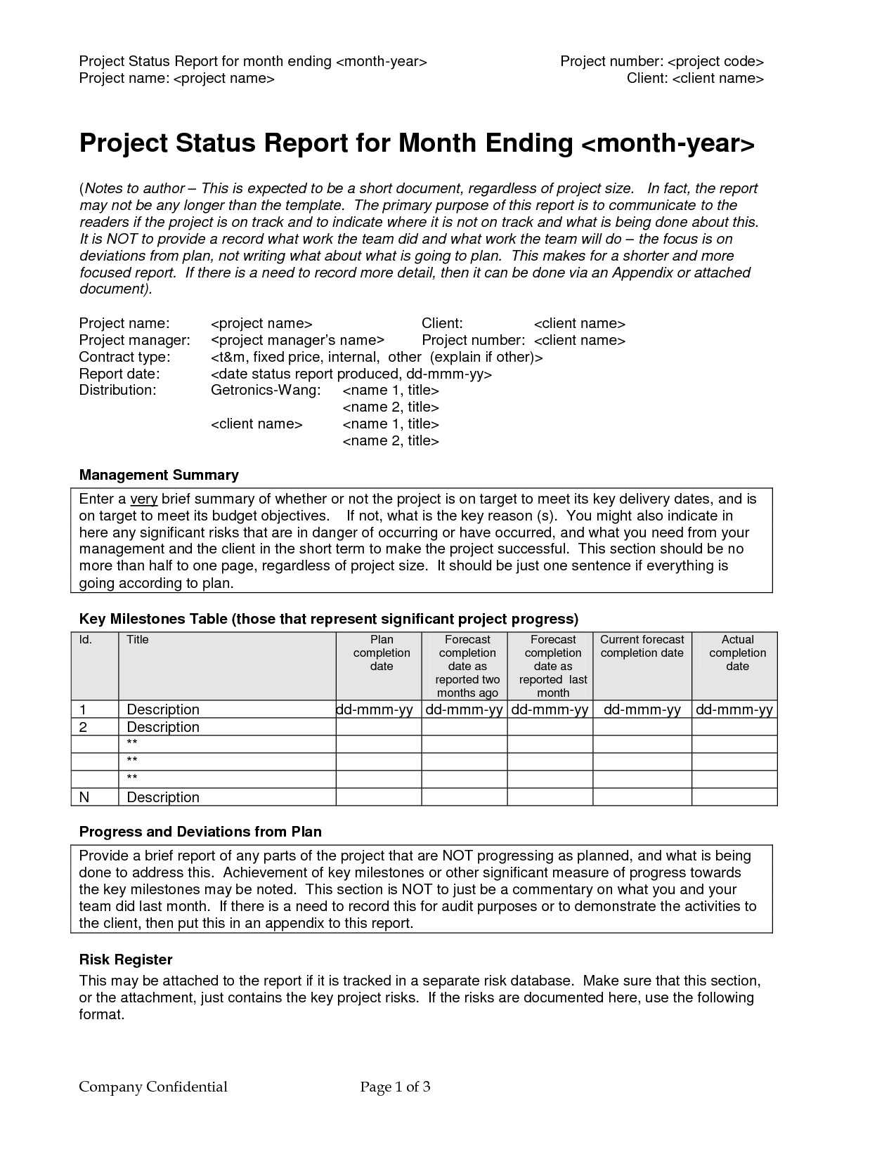11+ Project Status Report Examples – Pdf | Examples With Monthly Status Report Template Project Management
