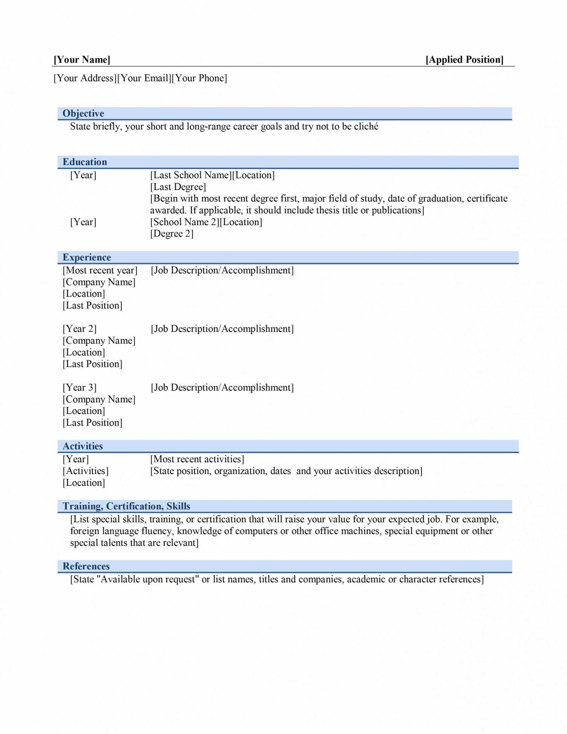 12 Resume Template On Microsoft Word Free Basic Templates Within Free Basic Resume Templates Microsoft Word