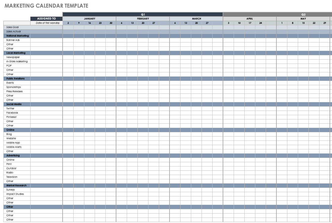 15+ Free Marketing Calendar Templates | Smartsheet Throughout Blank Activity Calendar Template