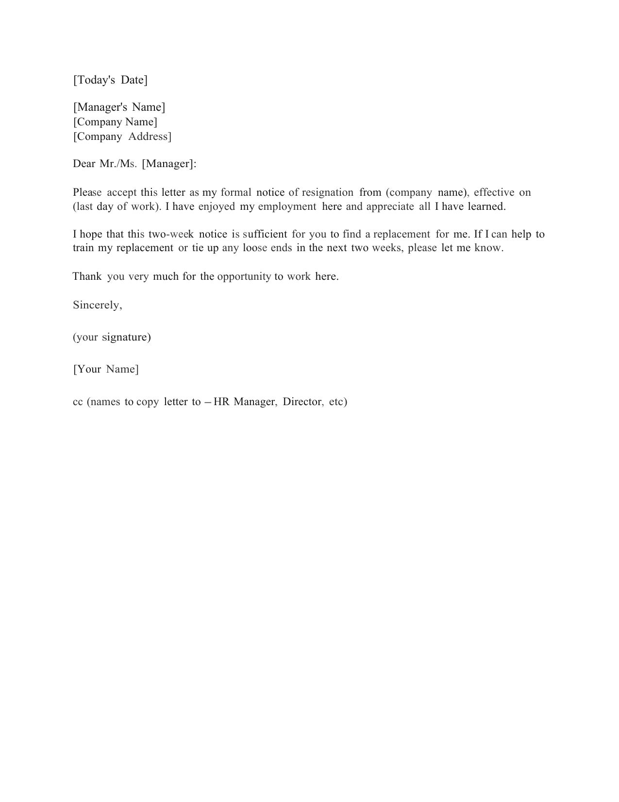 2 Weeks Notice Template Word - Calep.midnightpig.co Intended For 2 Weeks Notice Template Word