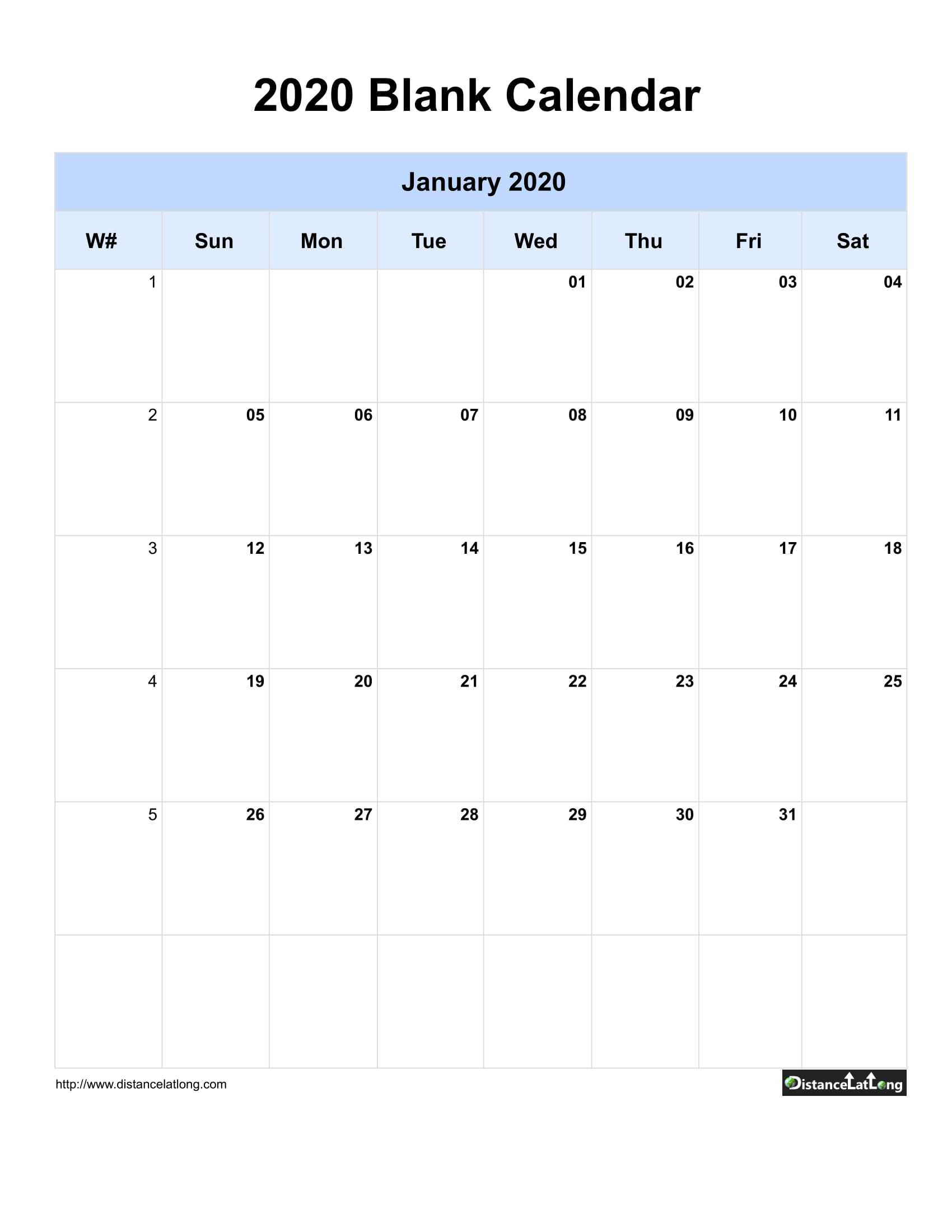 2020 Blank Calendar Blank Portrait Orientation Free Regarding Blank Calander Template