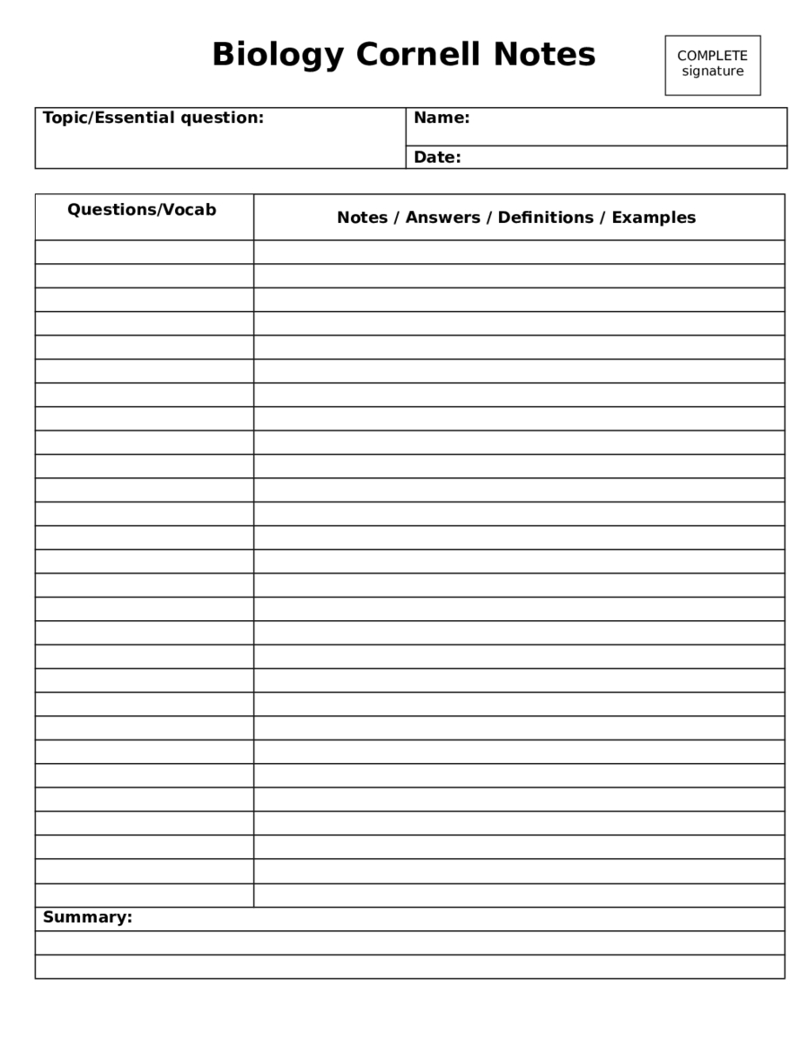 2020 Cornell Notes Template – Fillable, Printable Pdf In Note Taking Template Word