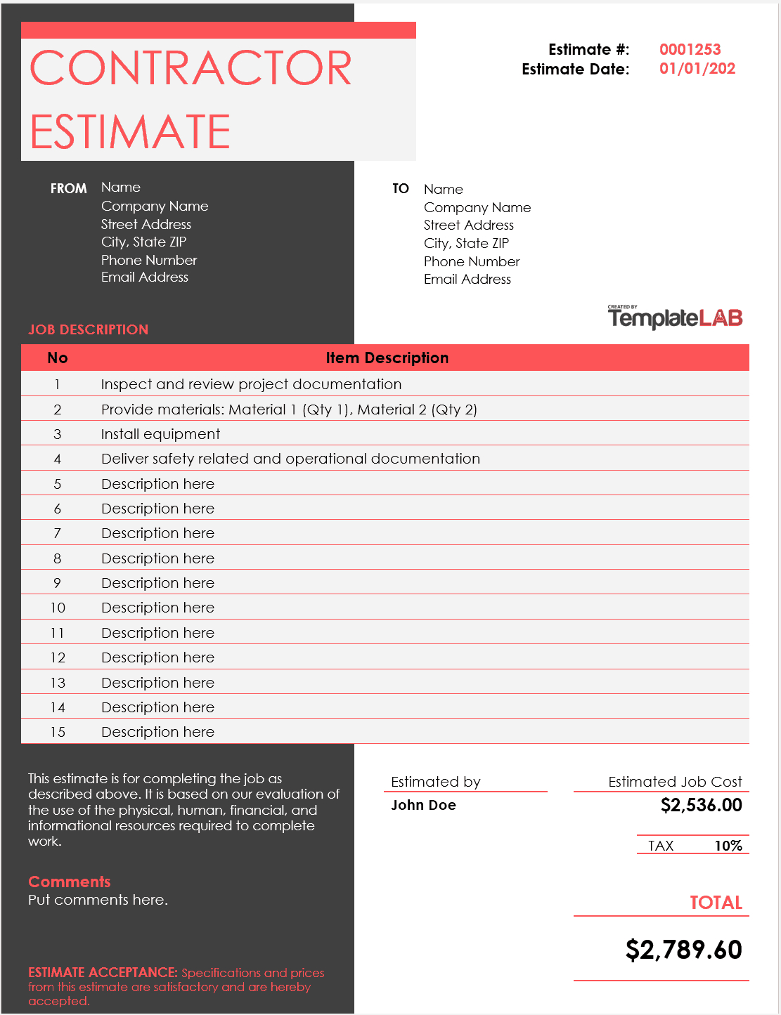 28 Free Estimate Template Forms [Construction, Repair In Blank Estimate Form Template
