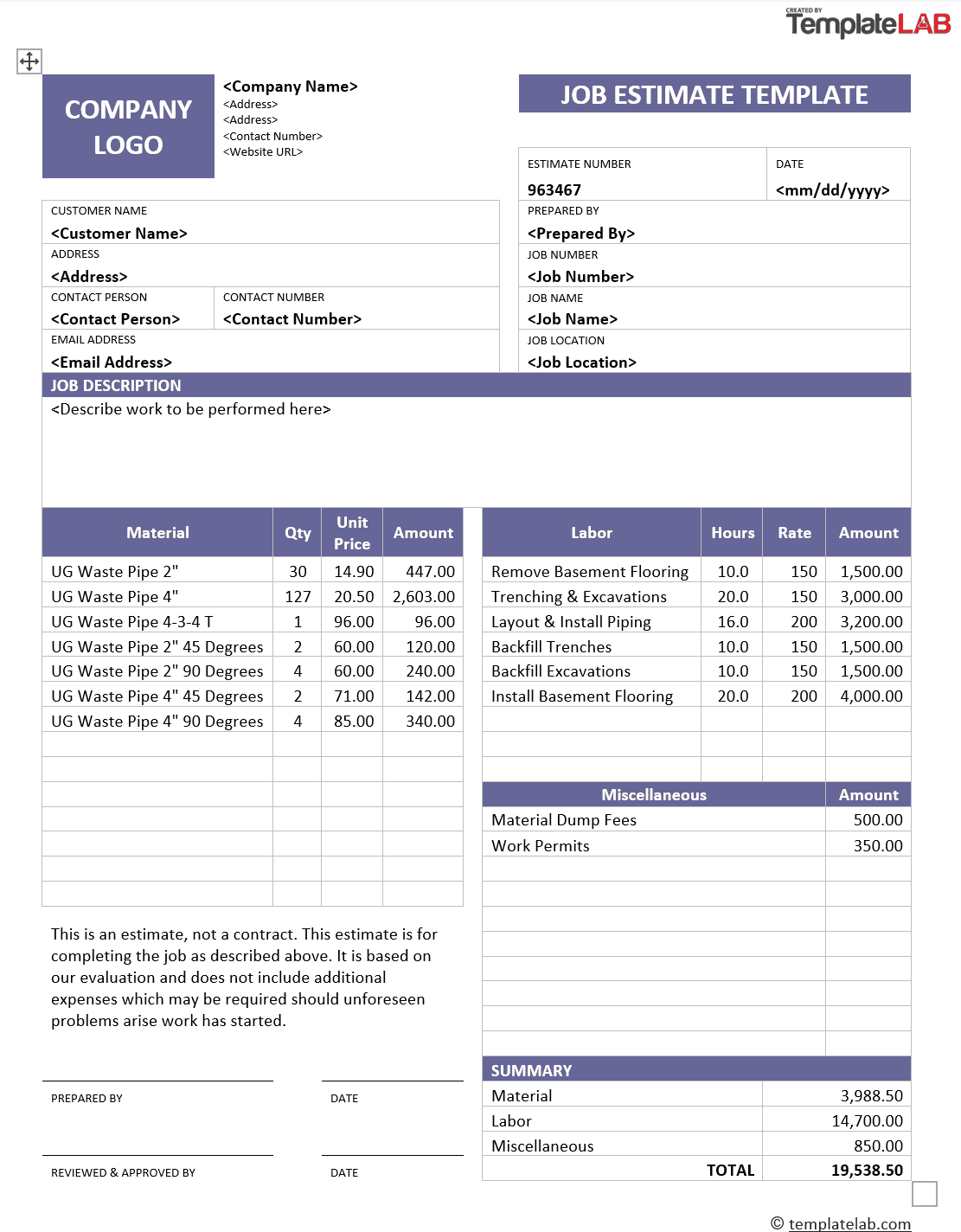 28 Free Estimate Template Forms [Construction, Repair Throughout Work Estimate Template Word