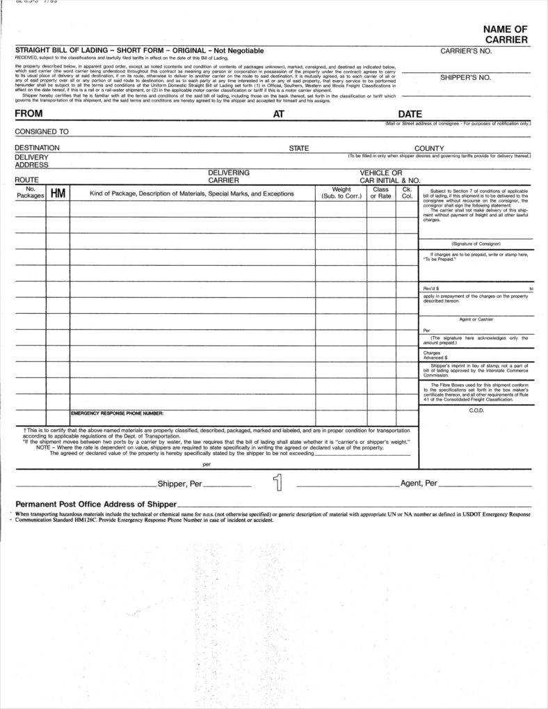 29+ Bill Of Lading Templates – Free Word, Pdf, Excel Format Pertaining To Blank Bol Template