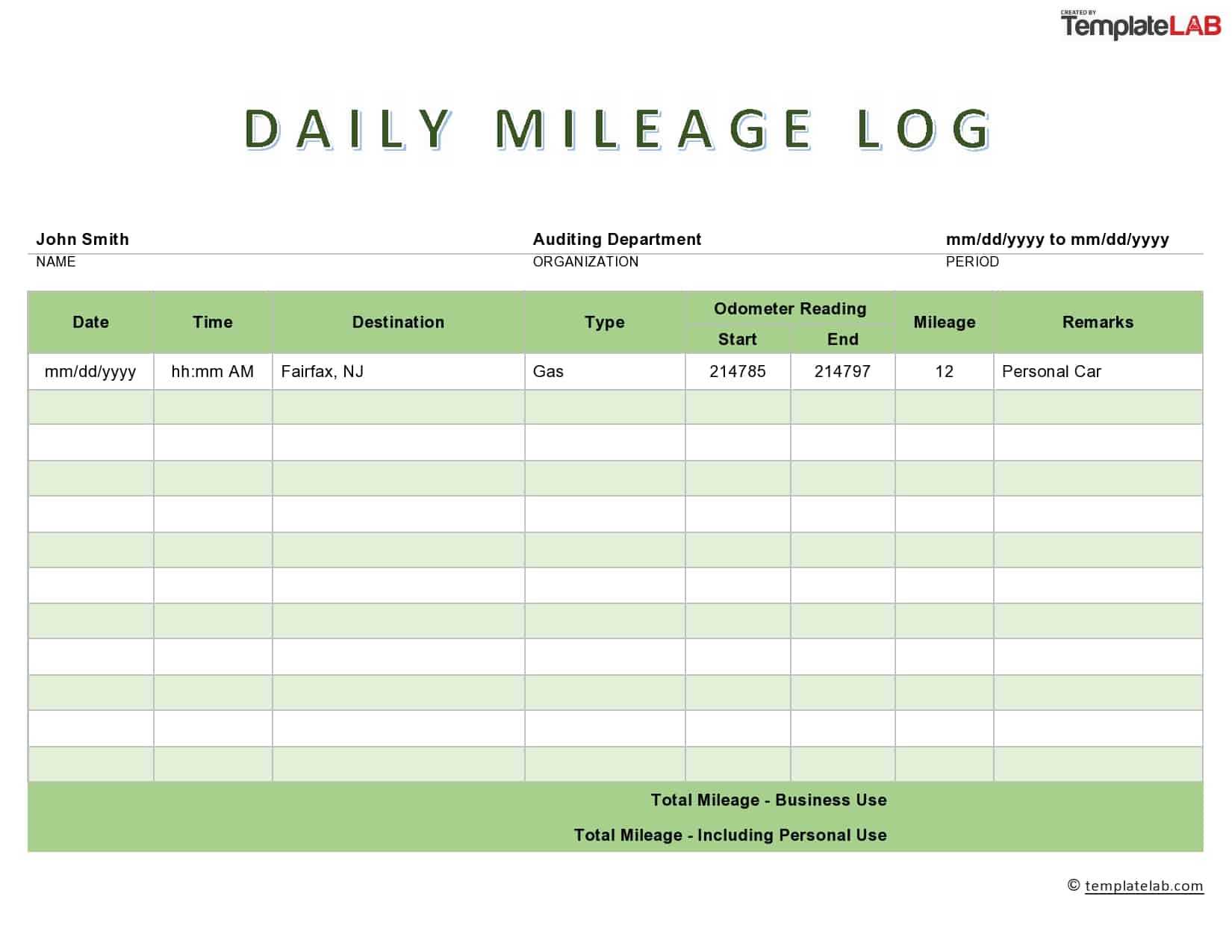 31 Printable Mileage Log Templates (Free) ᐅ Templatelab For Gas Mileage Expense Report Template
