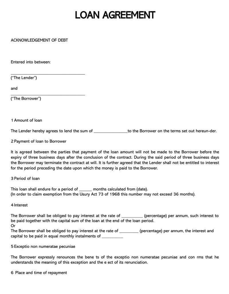 38 Free Loan Agreement Templates & Forms (Word | Pdf) Regarding Blank Loan Agreement Template