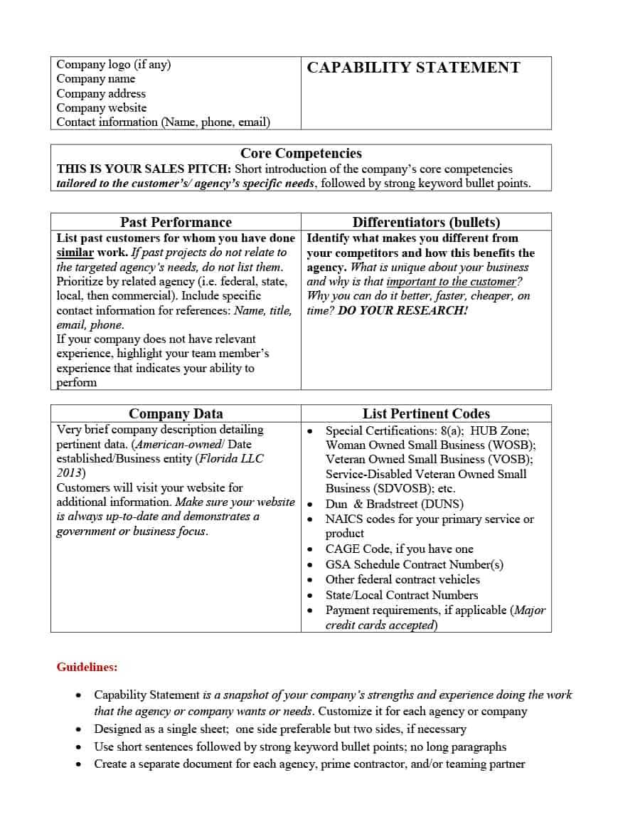 39 Effective Capability Statement Templates (+ Examples) ᐅ Pertaining To Capability Statement Template Word