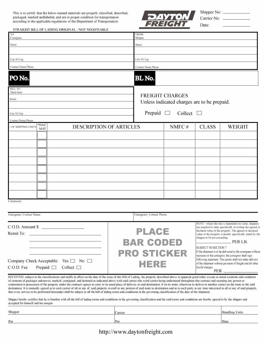 40 Free Bill Of Lading Forms & Templates ᐅ Templatelab In Blank Bol Template