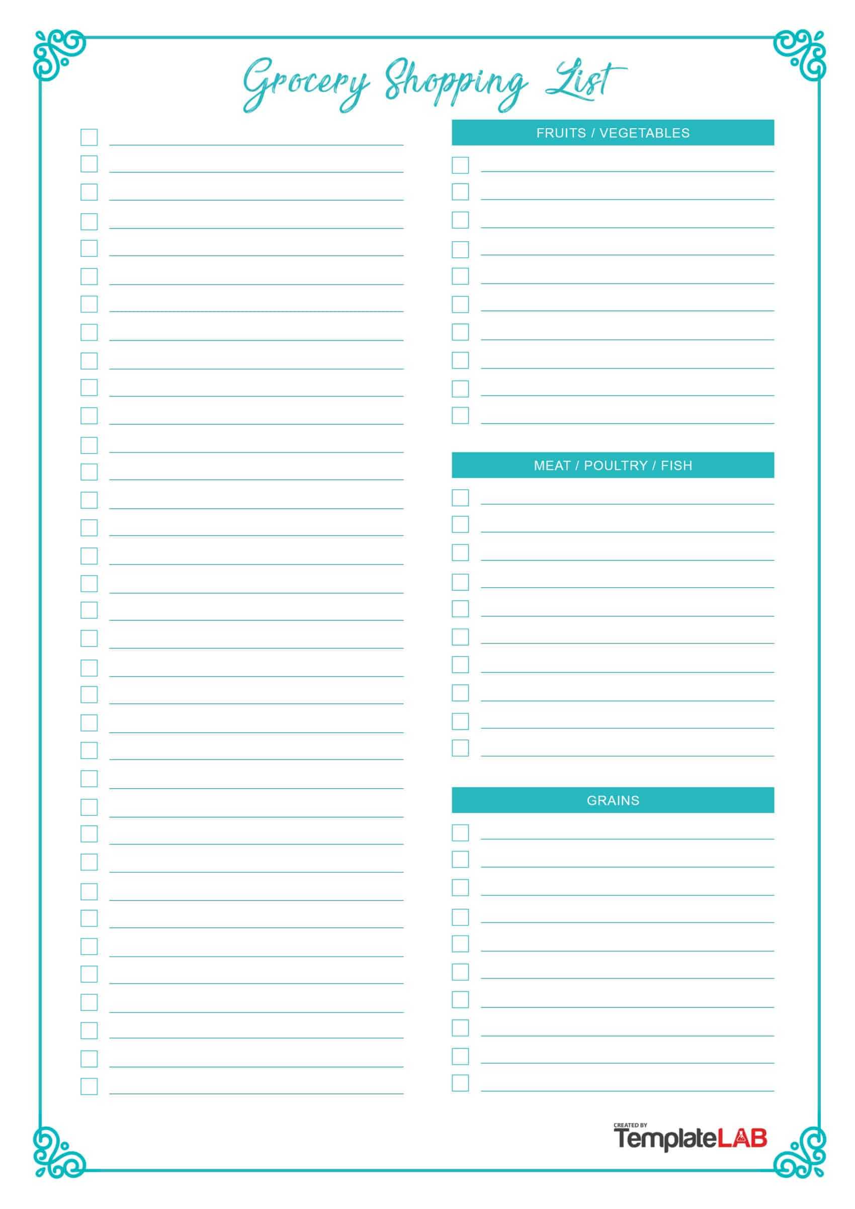 40+ Printable Grocery List Templates (Shopping List) ᐅ In Blank Grocery Shopping List Template