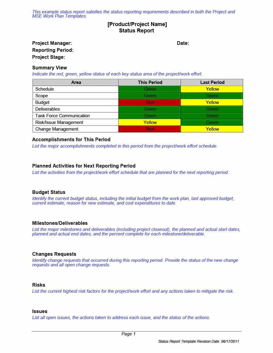 40+ Project Status Report Templates [Word, Excel, Ppt] ᐅ With Weekly Progress Report Template Project Management
