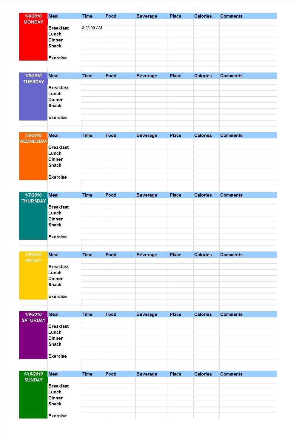 40 Simple Food Diary Templates & Food Log Examples Intended For Blank Food Web Template