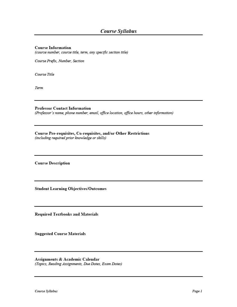 47 Editable Syllabus Templates (Course Syllabus) ᐅ Templatelab With Blank Syllabus Template