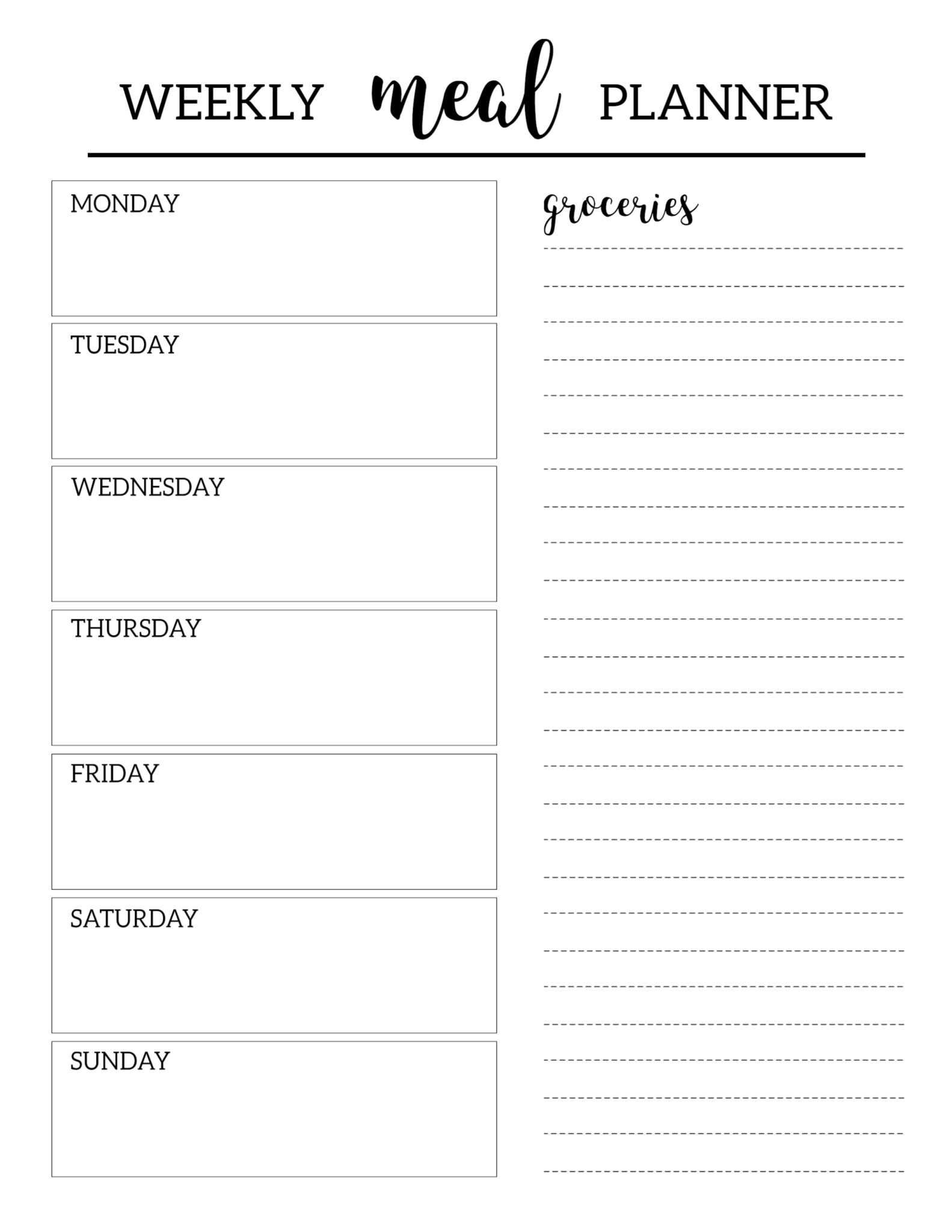 Printable Weekly Meal Planner With Grocery List