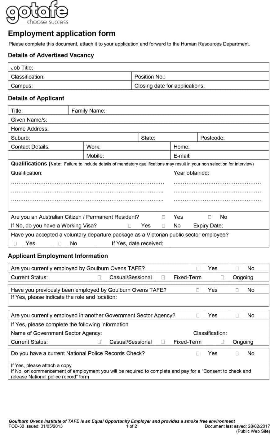 50 Free Employment / Job Application Form Templates With Regard To Employment Application Template Microsoft Word