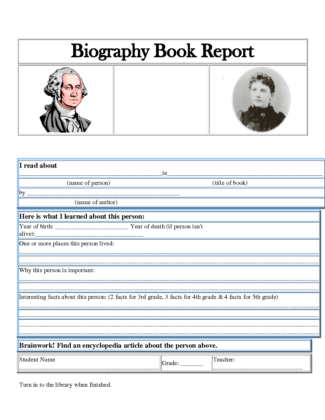 5Th Grade Dol Worksheet | Printable Worksheets And In Biography Book Report Template