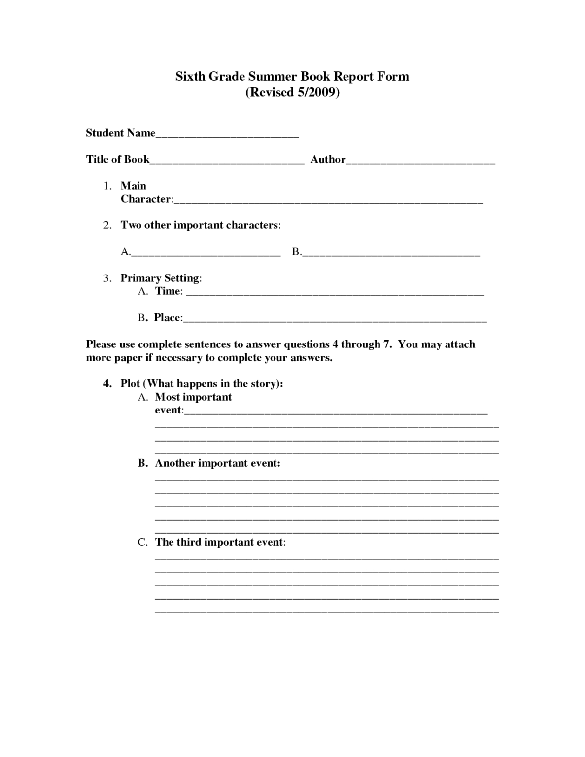 6Th Grade Book Report Template – Calep.midnightpig.co regarding 6Th ...