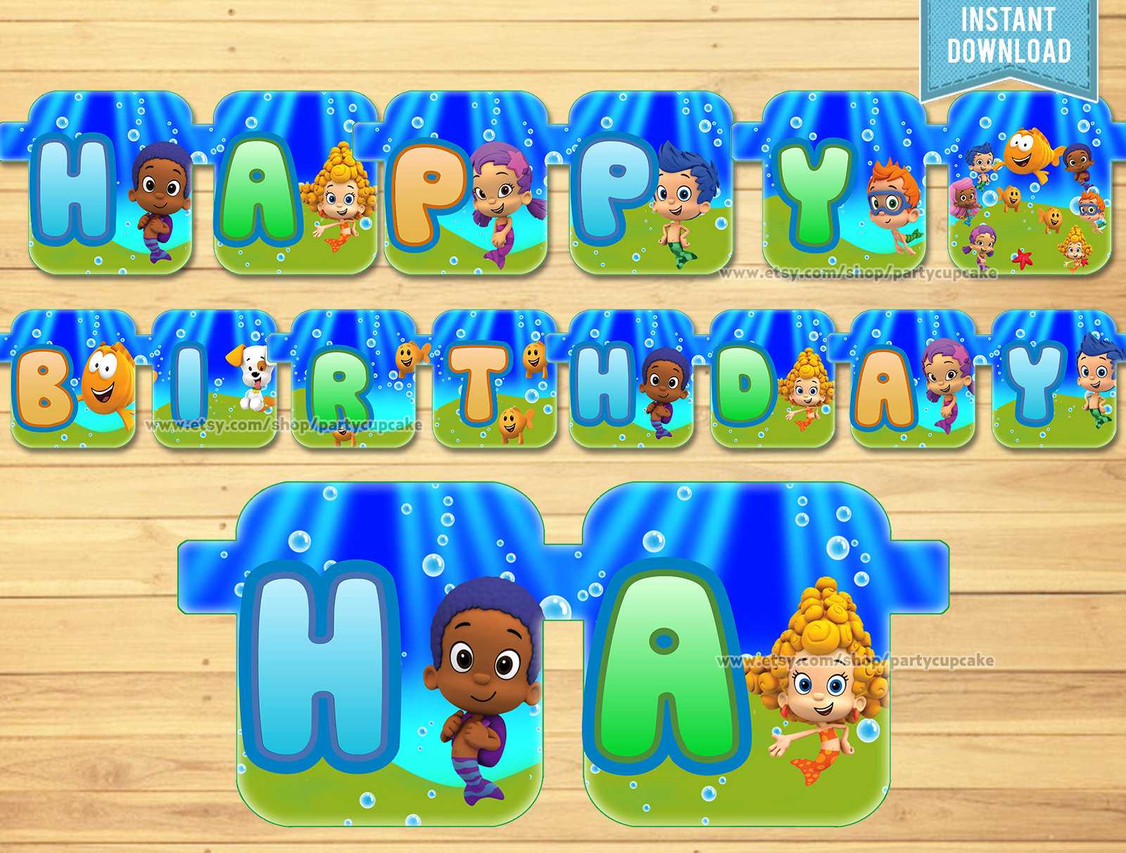 80% Off Sale Happy Birthday Banner Bubble Guppies – Instant Download – Pdf  Files – High Resolution – Holiday Party – Bubble Decoration Throughout Bubble Guppies Birthday Banner Template