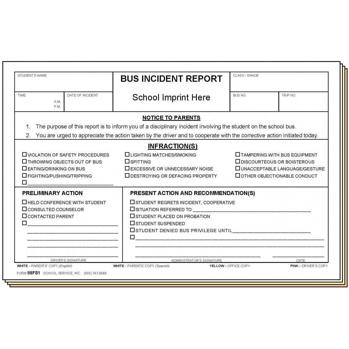 98Fs1 – Bus Incident Report – Bilingual Inside School Incident Report Template
