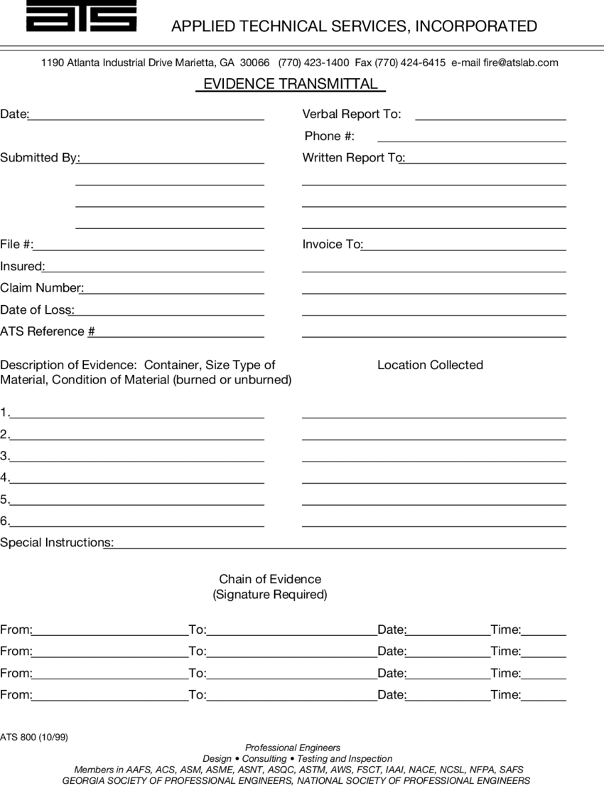 A Typical Chain Of Custody Form For Submission Of Fire Within Sample Fire Investigation Report Template