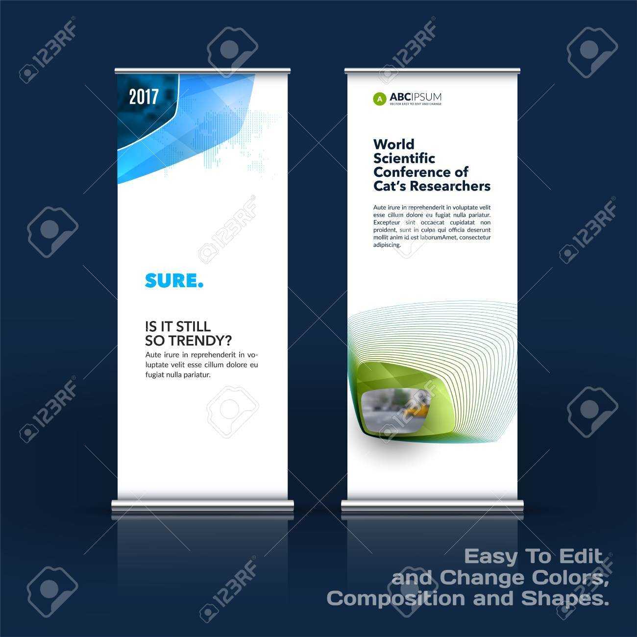 Abstract Business Vector Set Of Modern Roll Up Banner Stand Design Template  With Colourful Soft, Rounded Shapes In Banner Stand Design Templates