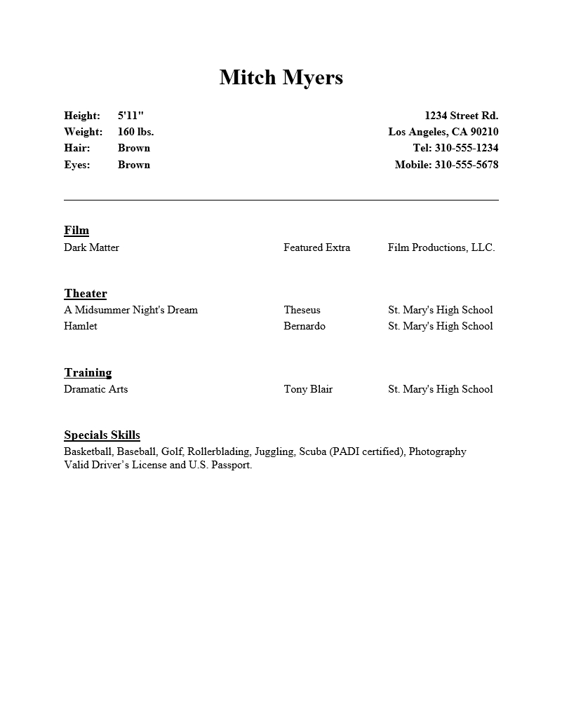 Acting Resume For Beginners – Dalep.midnightpig.co For Theatrical Resume Template Word