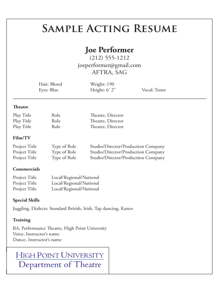 Acting Resume Template – 5 Free Templates In Pdf, Word Regarding Theatrical Resume Template Word