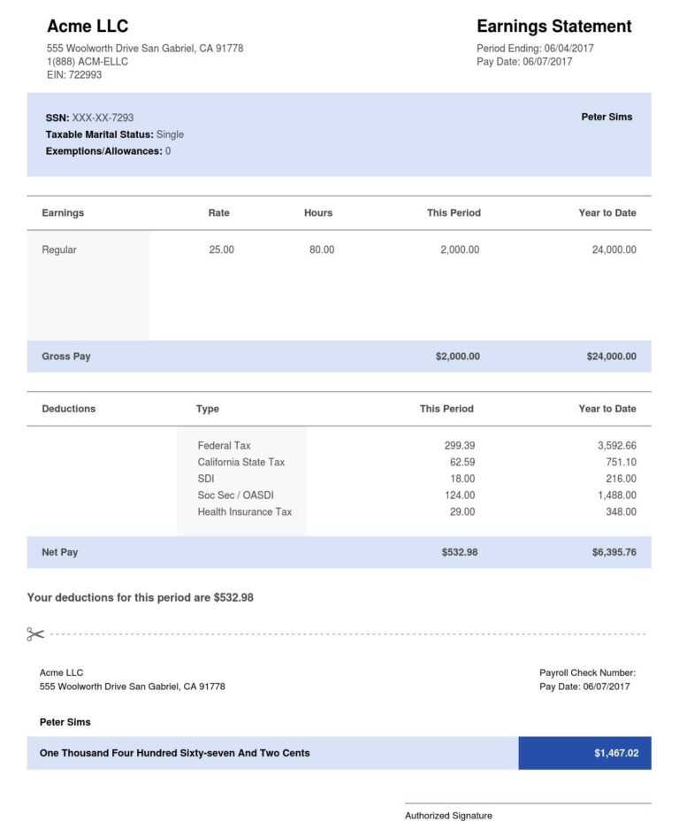 Adp Paystub Sample Template – Blue | Thepaystubs Within Blank Pay Stubs ...