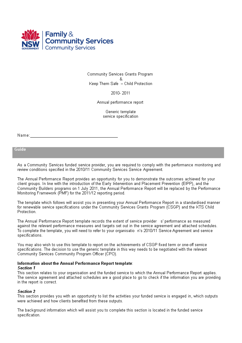 Annual Performance Report Word | Templates At Within Community Service Template Word