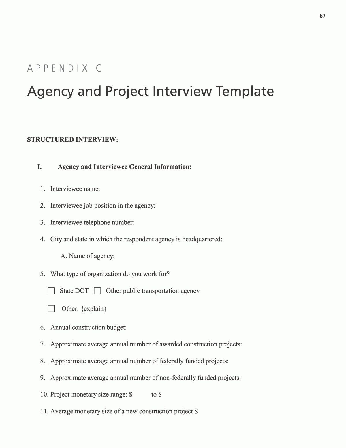 Appendix C - Agency And Project Interview Template Throughout Research Project Report Template