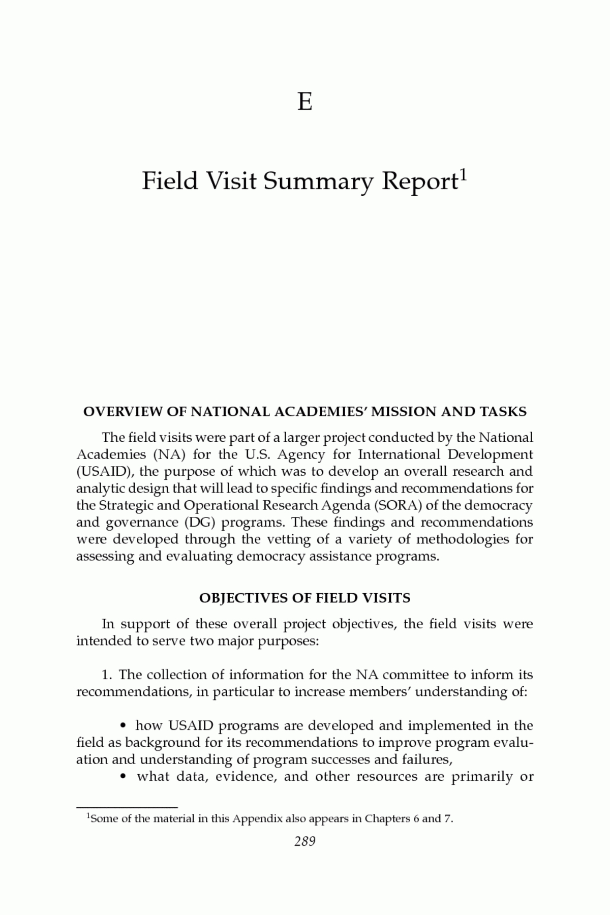 Appendix E: Field Visit Summary Report | Improving Democracy Throughout Customer Site Visit Report Template