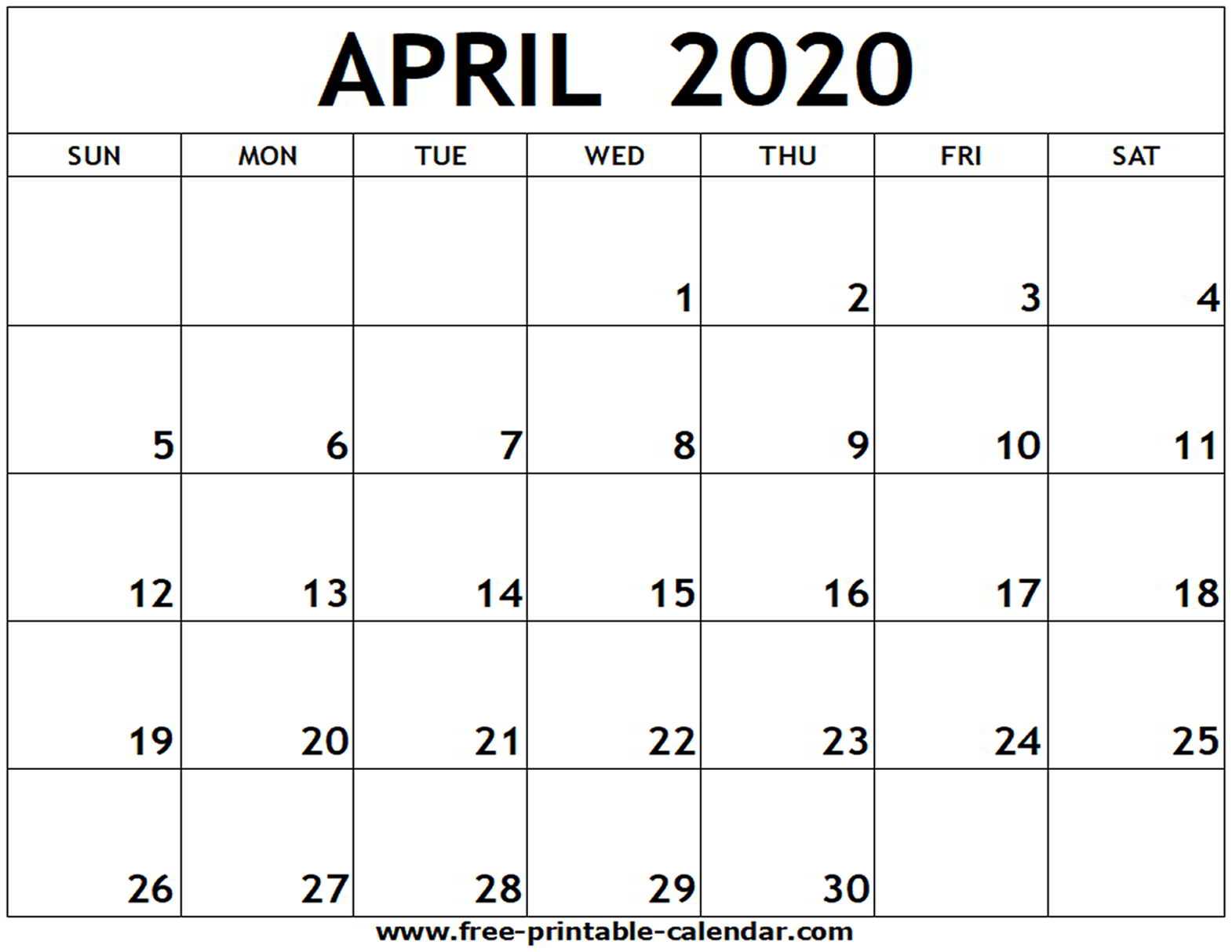 April 2020 Printable Calendar – Free Printable Calendar For Blank Calander Template