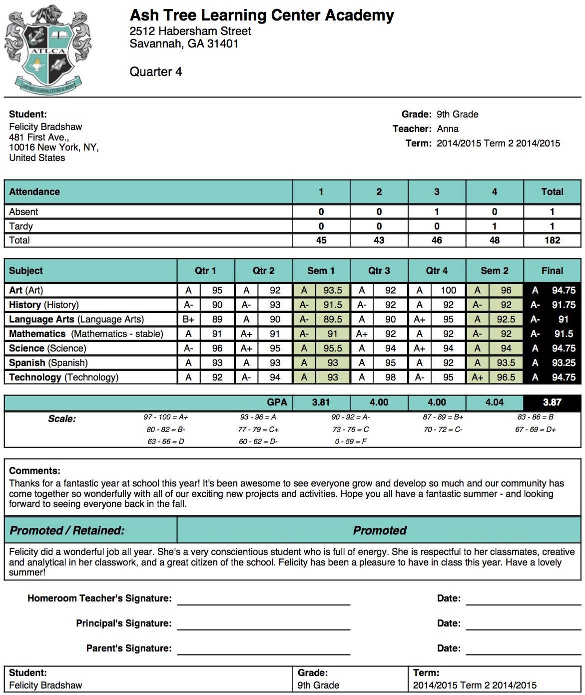 Ash Tree Learning Center Academy Report Card Template In Report Card Format Template