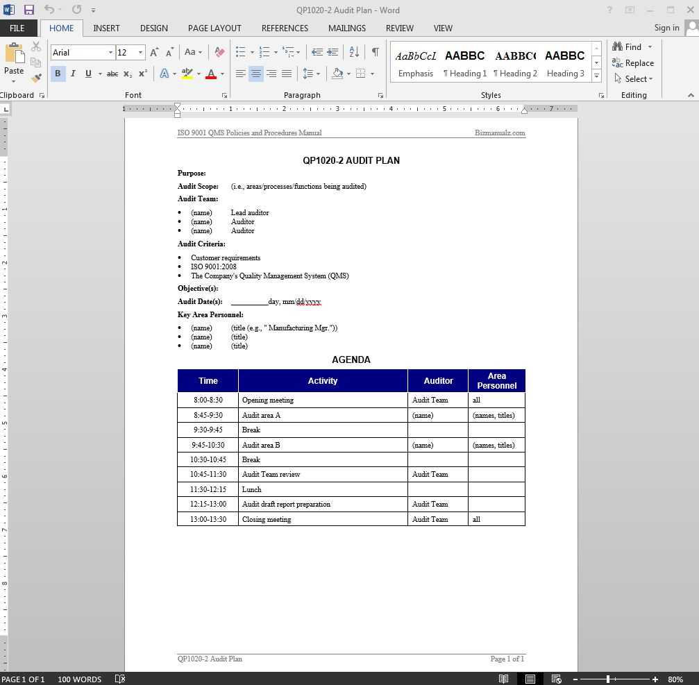 Audit Plan Iso Template | Qp1020 2 Within Iso 9001 Internal Audit Report Template
