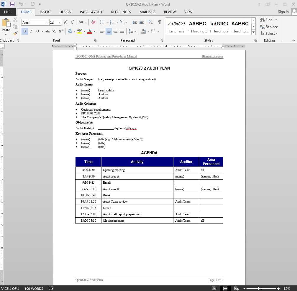 Audit Template Word – Calep.midnightpig.co With Regard To Internal Audit Report Template Iso 9001