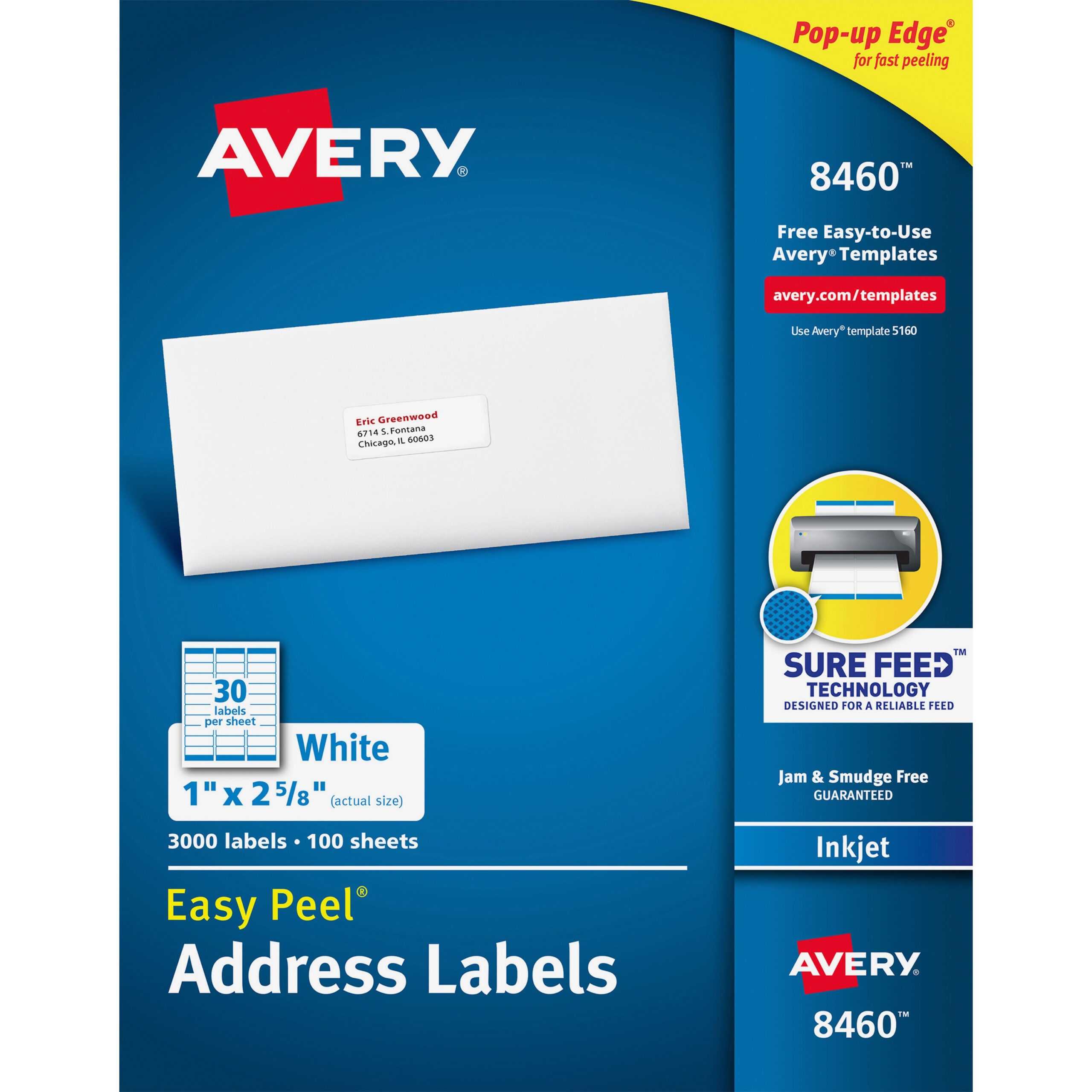 Avery® Easy Peel(R) Address Labels, Sure Feed(Tm) Technology, Permanent  Adhesive, 1" X 2 5/8", 3,000 Labels (8460) – Permanent Adhesive – 1" Width  X 2 With Regard To Labels 8 Per Sheet Template Word