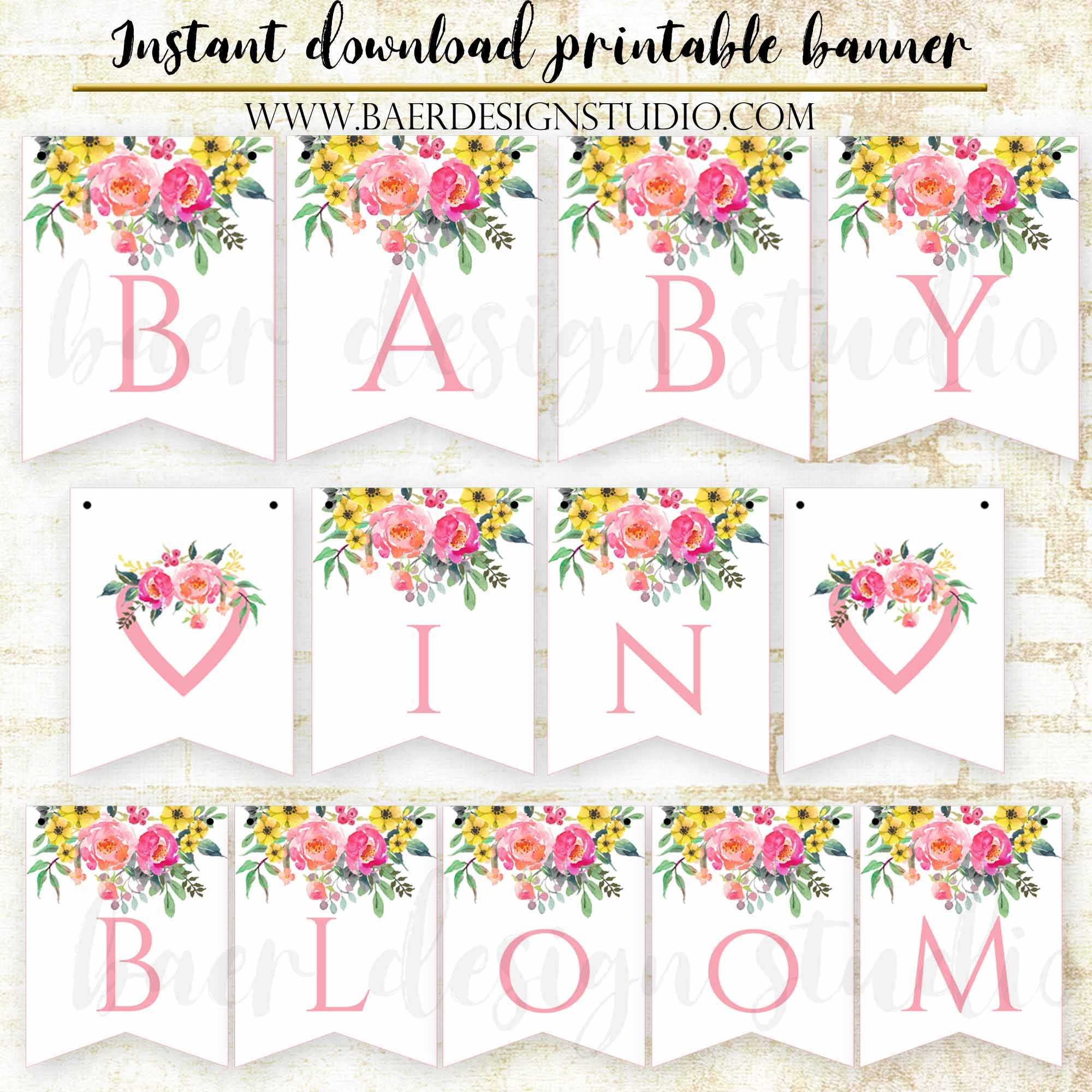 Baby In Bloom Printable Baby Shower Banner, Instant Download Inside Baby Shower Banner Template