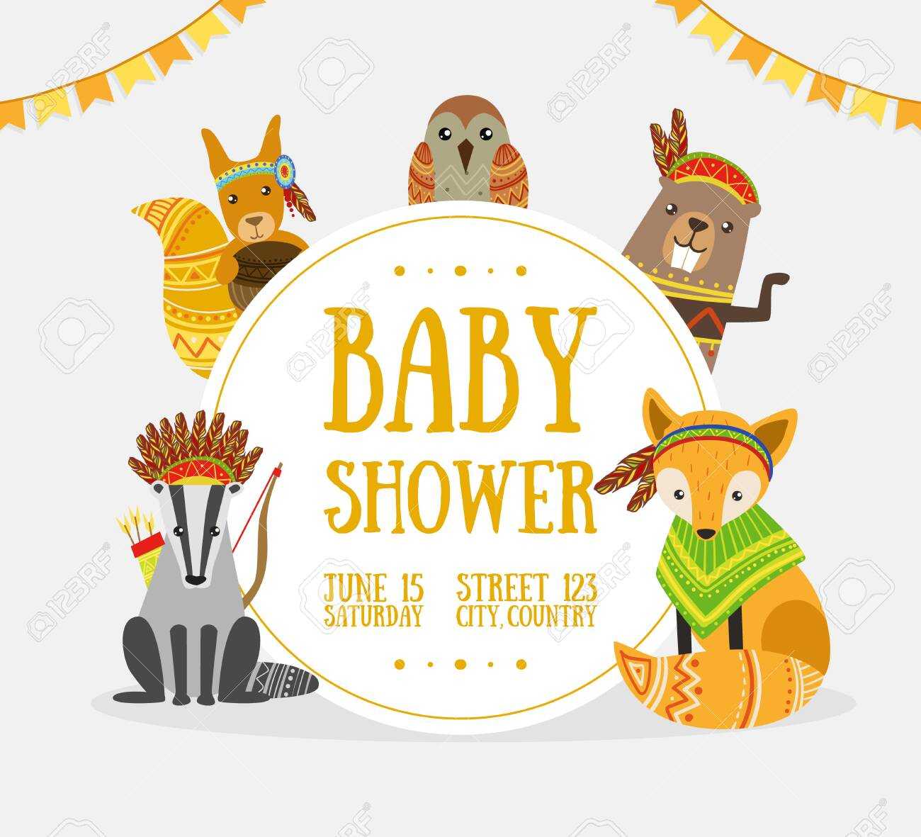 Baby Shower Banner Template With Place For Text And Cute Wild.. Intended For Baby Shower Banner Template