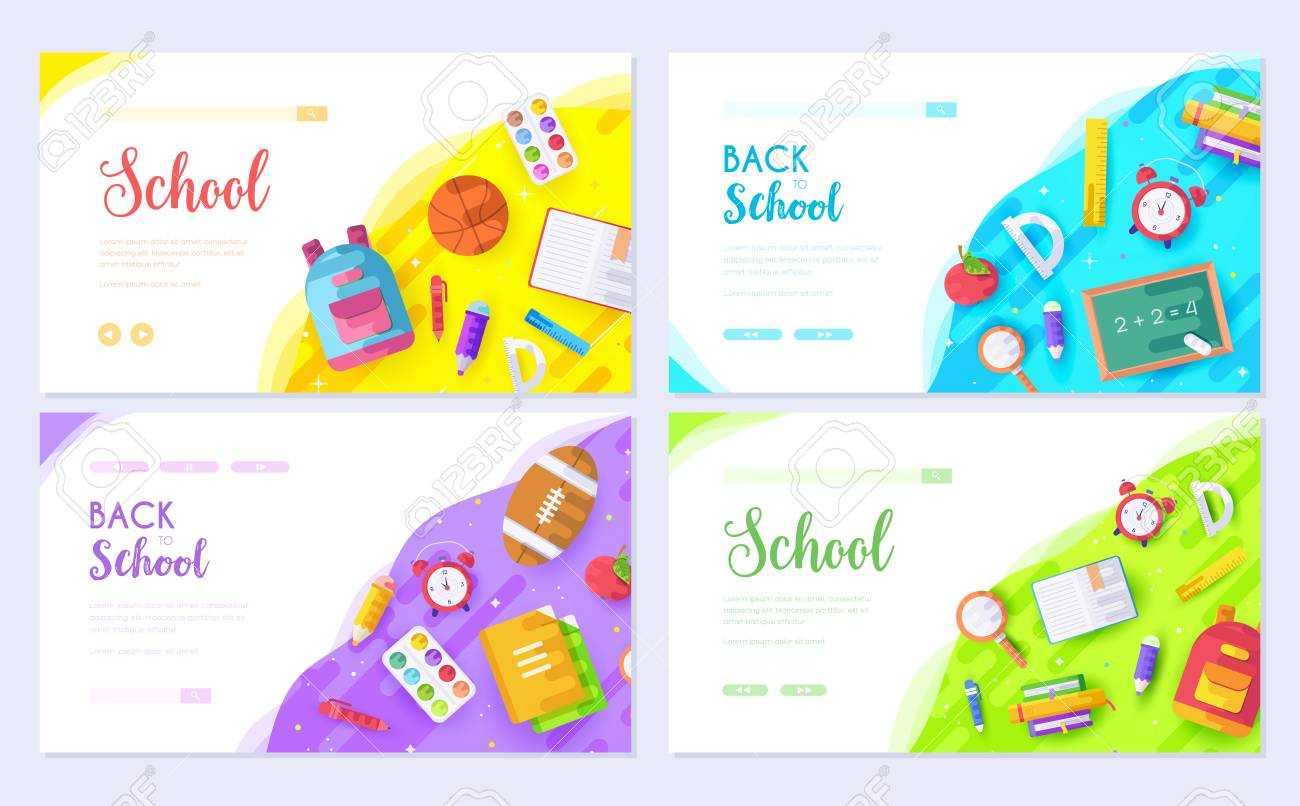 Back To School Brochure Card Set. Student Template Of Flyear, Web Banner,  Ui Header, Enter Site. College Education Layout Invintation Modern Pertaining To College Banner Template