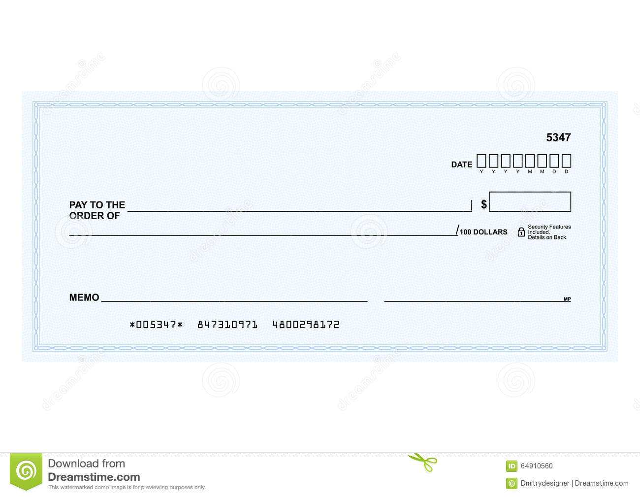 Bank Check Stock Vector. Illustration Of Cheque, Blank Intended For Large Blank Cheque Template