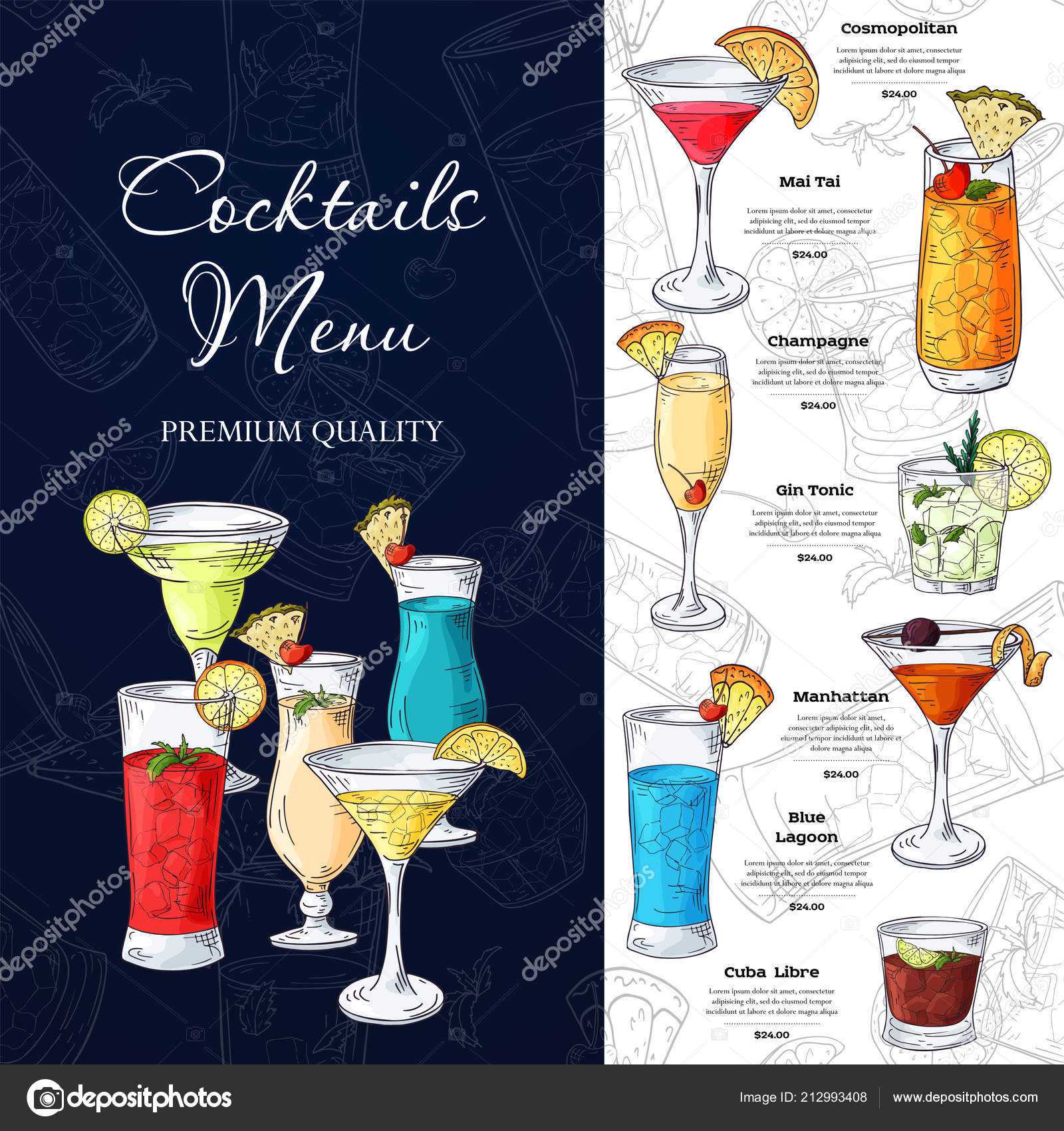 Bar Menu Design. Template For Cocktail Drinks. Brochure With With Cocktail Menu Template Word Free