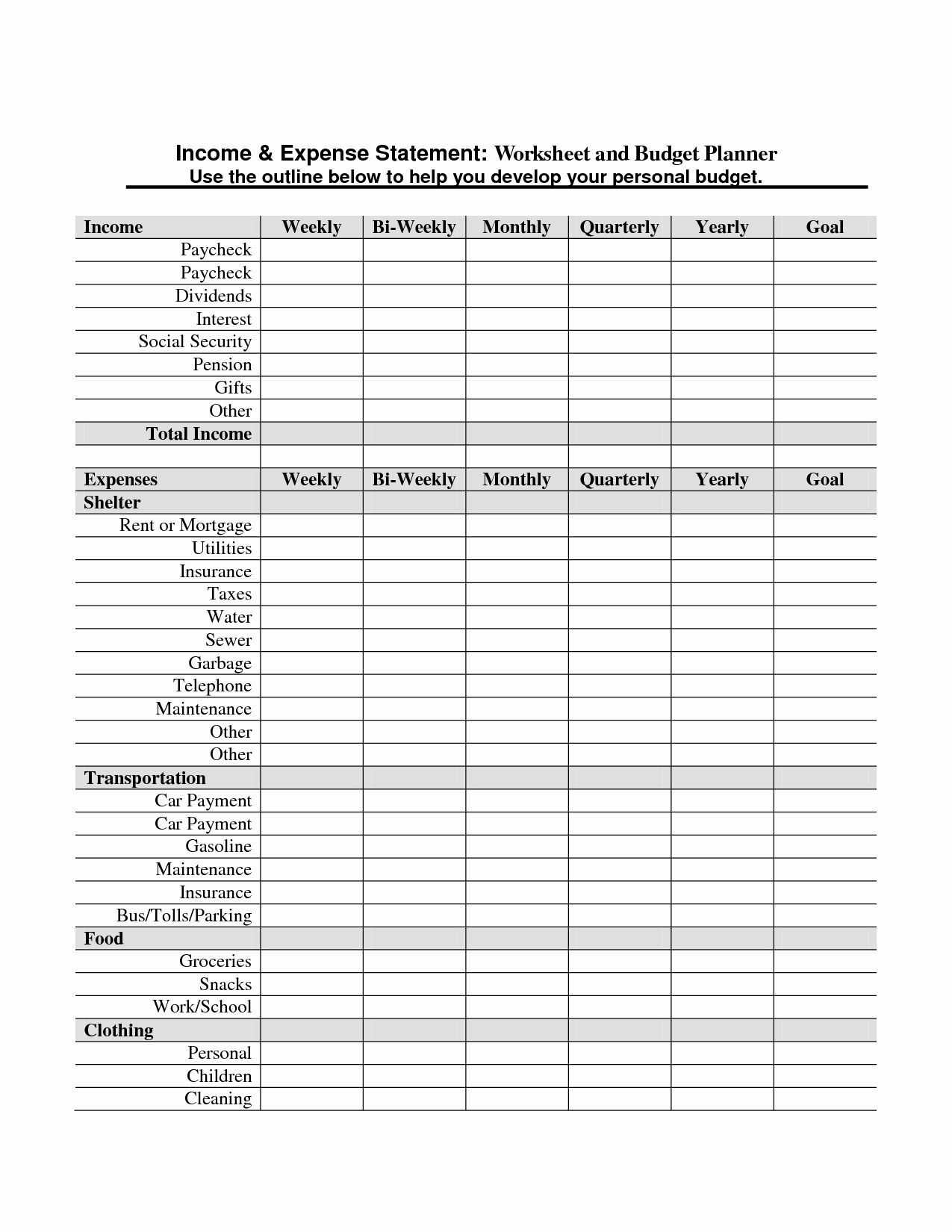 Basic Income Statement Template Excel Spreadsheet Te Regarding Blank Personal Financial Statement Template