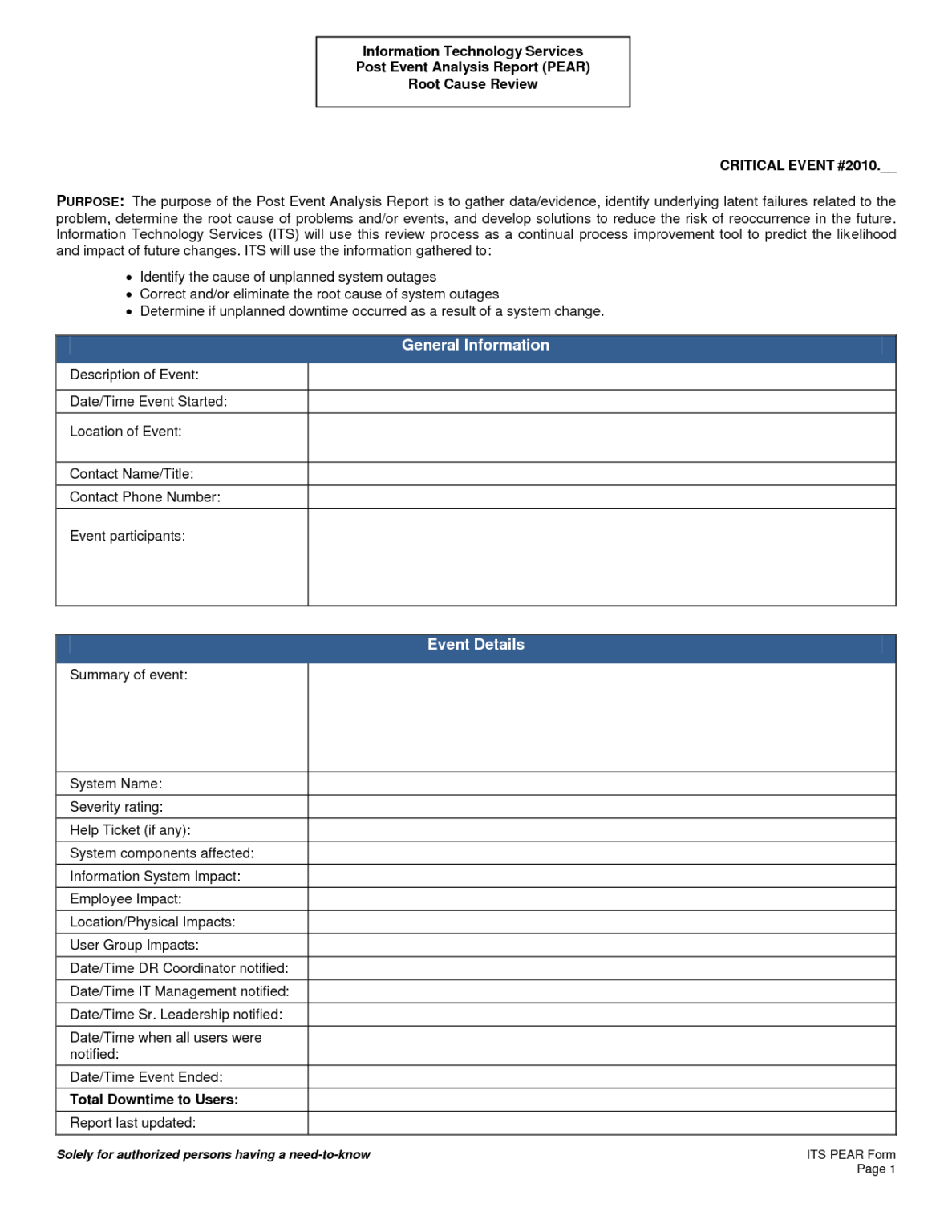 Basic Root Cause Post Event Analysis Report Template VMD with Root Cause Report Template