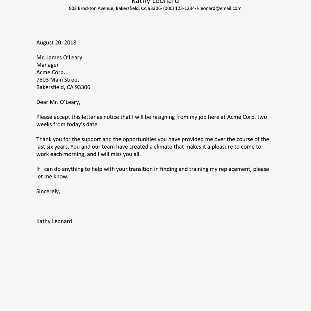 Best Resignation Letter Examples With Two Week Notice Template Word