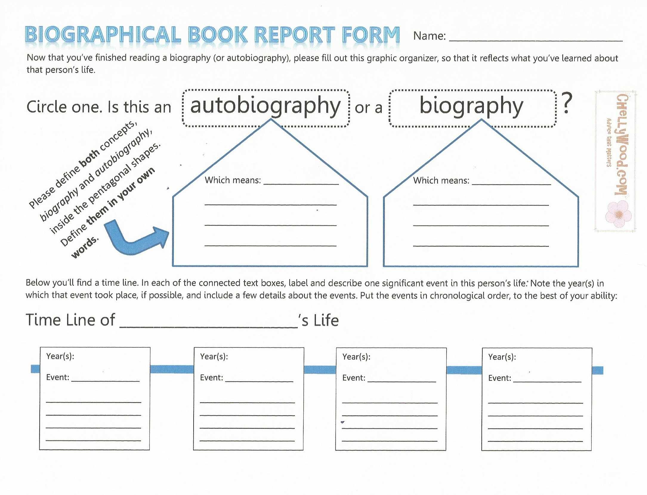 Biographical Book Report Form For Teaching Nonfiction Using Inside Biography Book Report Template