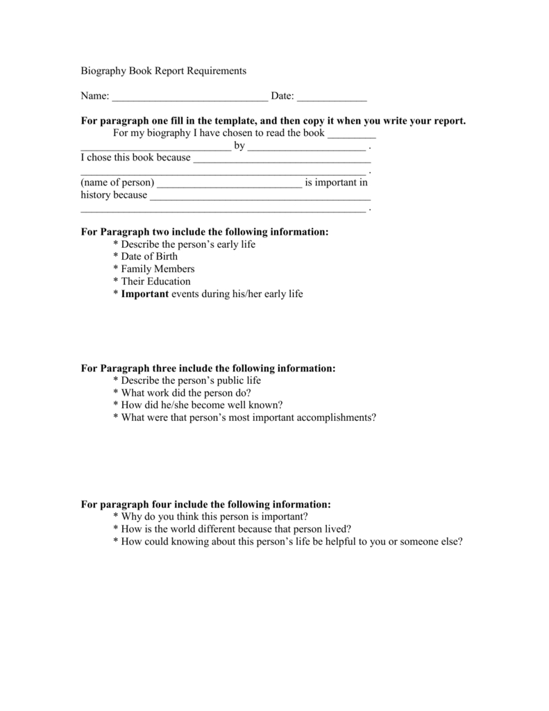 biography book report guidelines