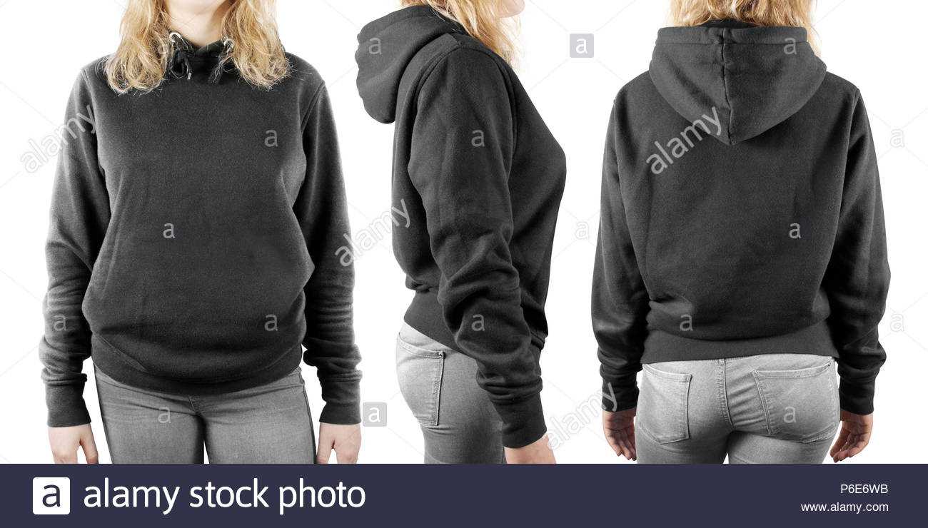Blank Black Sweatshirt Mock Up Set Isolated, Front, Back And In Blank Black Hoodie Template