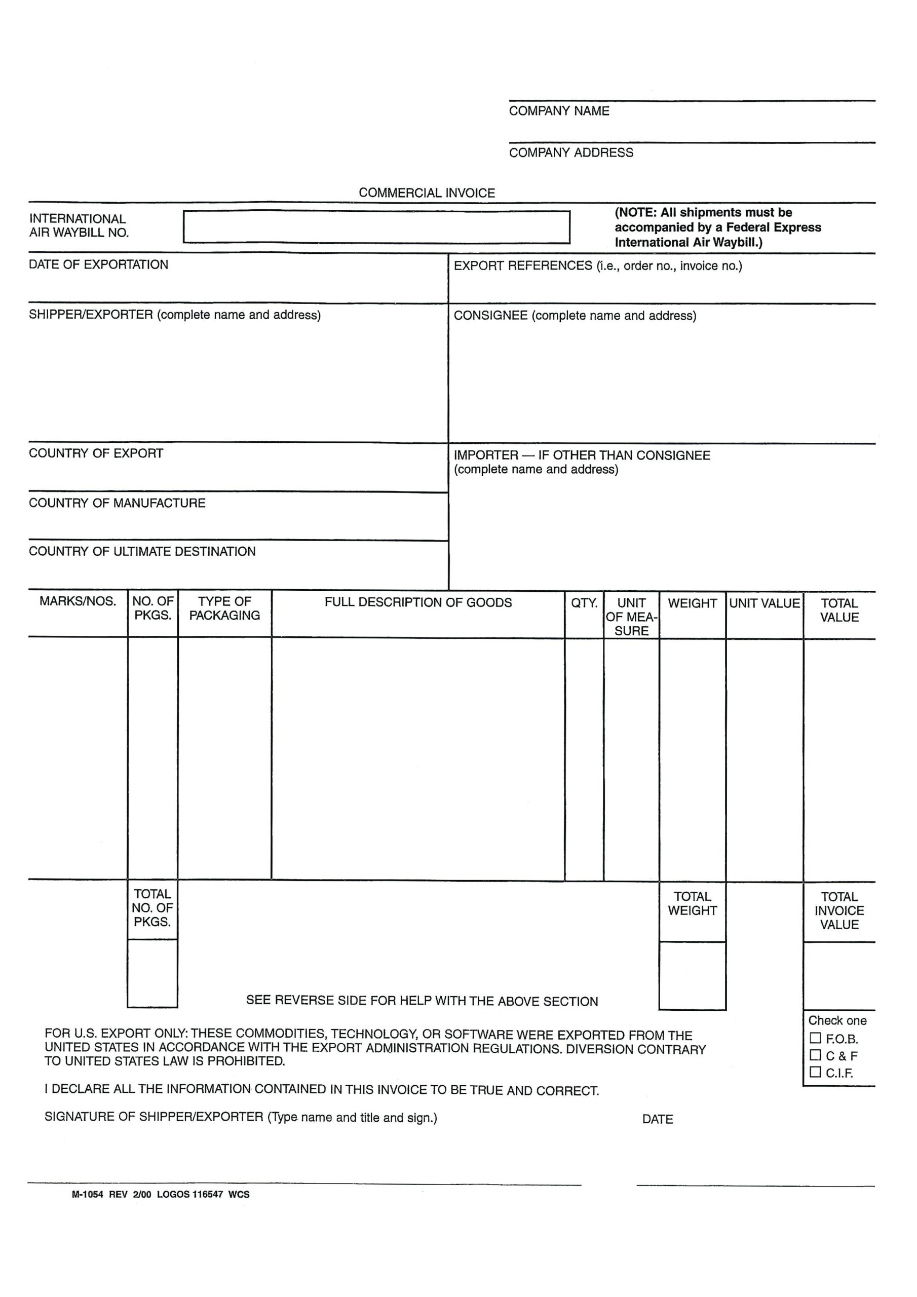 Blank Commercial Invoice Word | Templates At For Commercial Invoice Template Word Doc